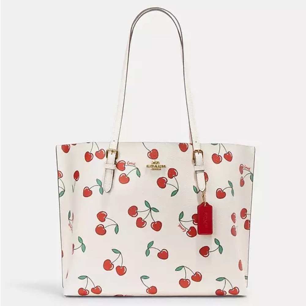 Coach cherry tote and matching snap wallet (together)